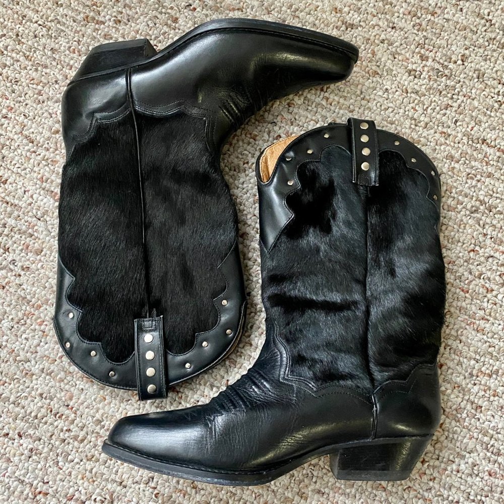 Vintage Black Cow-hair Cowboy Boot - 8